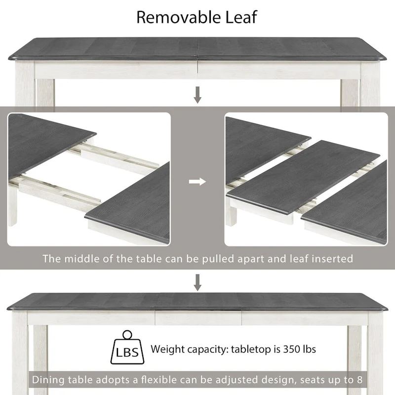 Retro Style 7-Piece Dining Table Set with Extendable Table and 6 Upholstered Chairs
