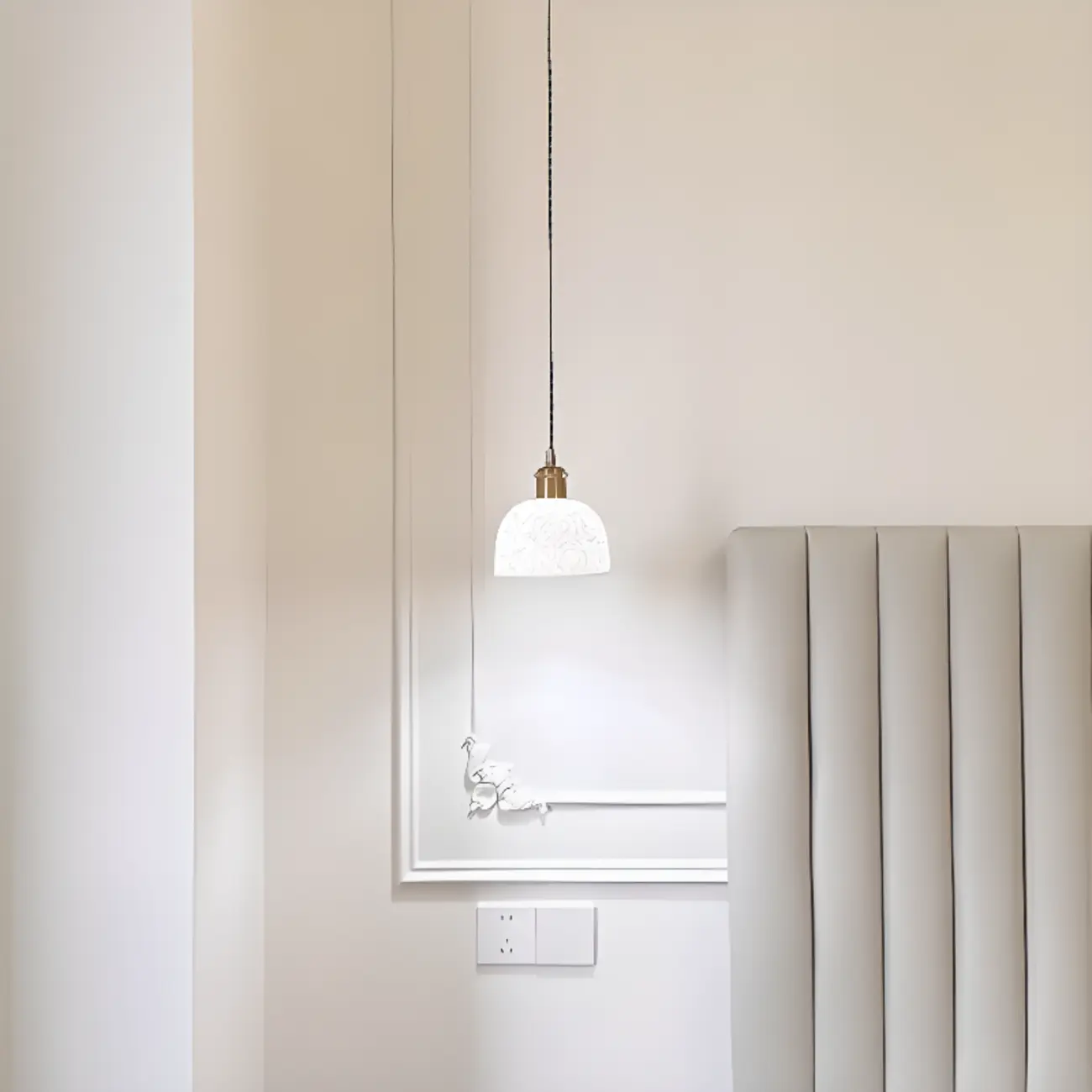 Elegant Brass Rose Ceramics Dome Pendant Light