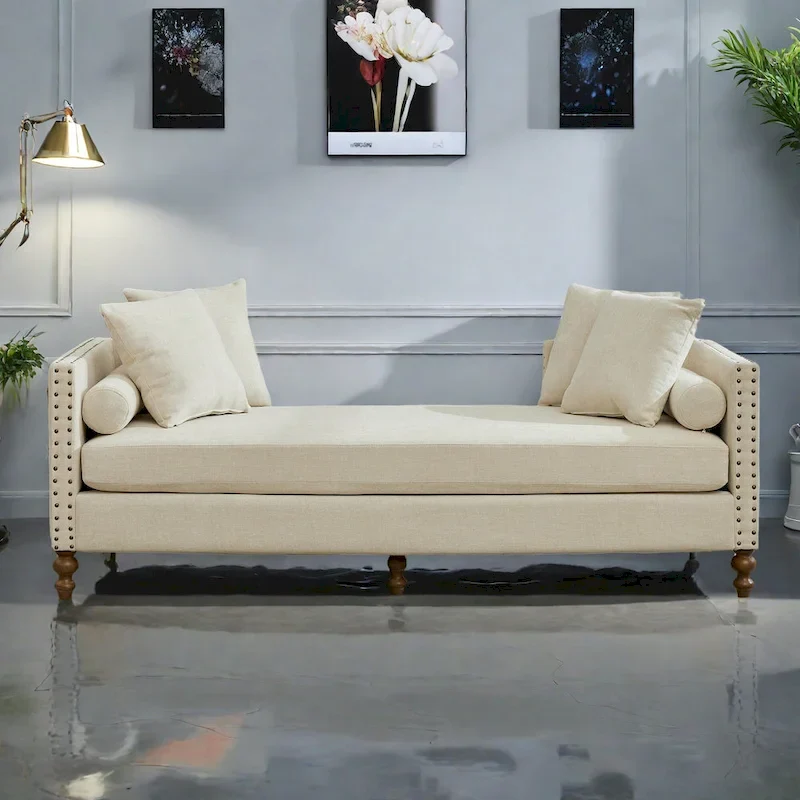 75.2 Chenille 3-Seater Sleeper Sofa with 4 Throw Pillows And 2 Bolsters