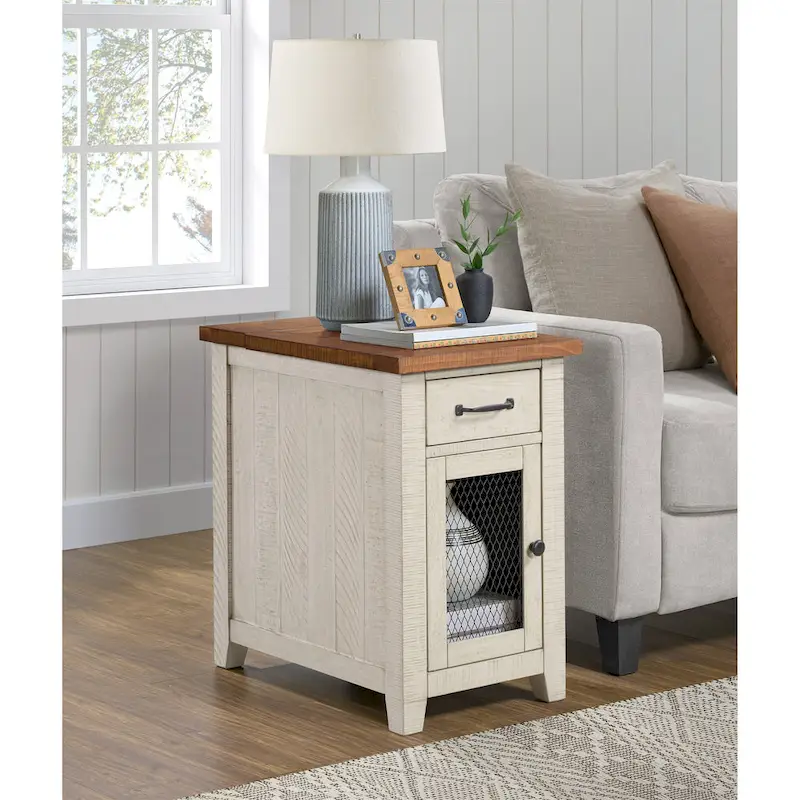 Rustic Solid Wood Chairside End Table with Hidden Charging Station