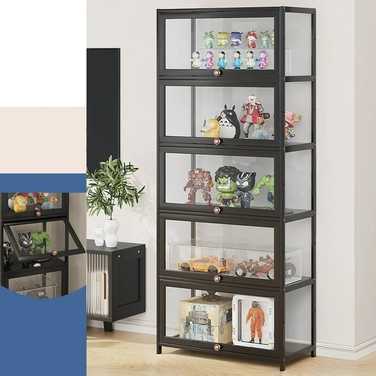 Simple Flip-up Black Clear Glass Cabinet