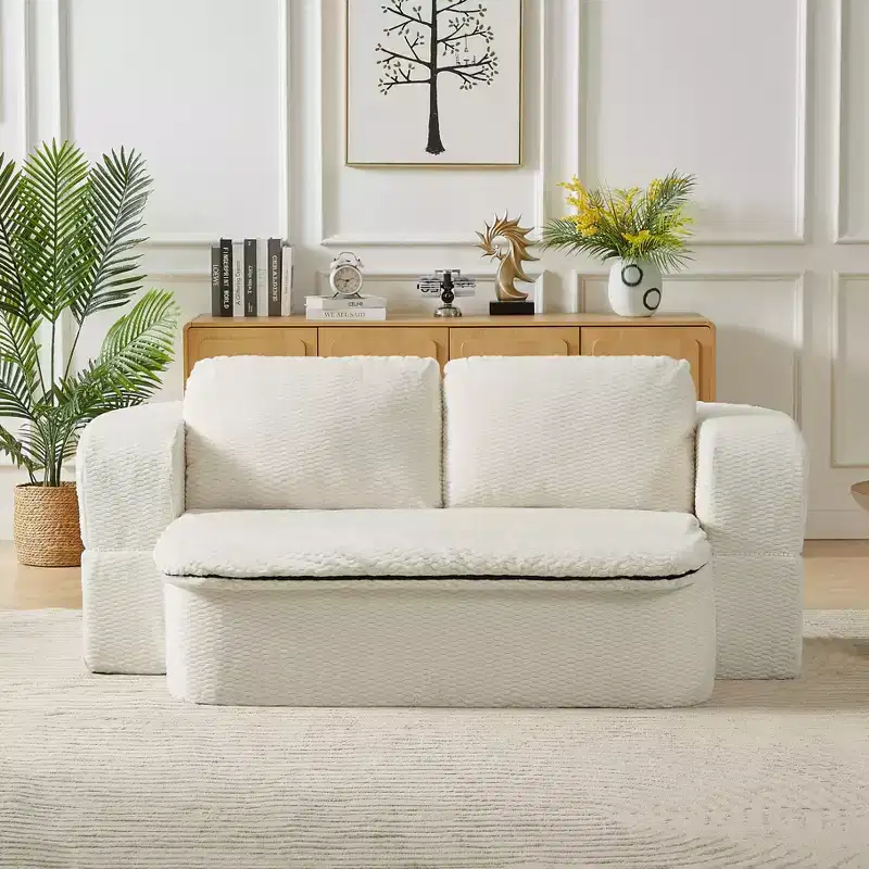 Okak Modern Convertible Folding Futon Sofa for Living Room Bedroom,Deep Seat Sofa Couch with Comfy Backrest & Cushion Blanket