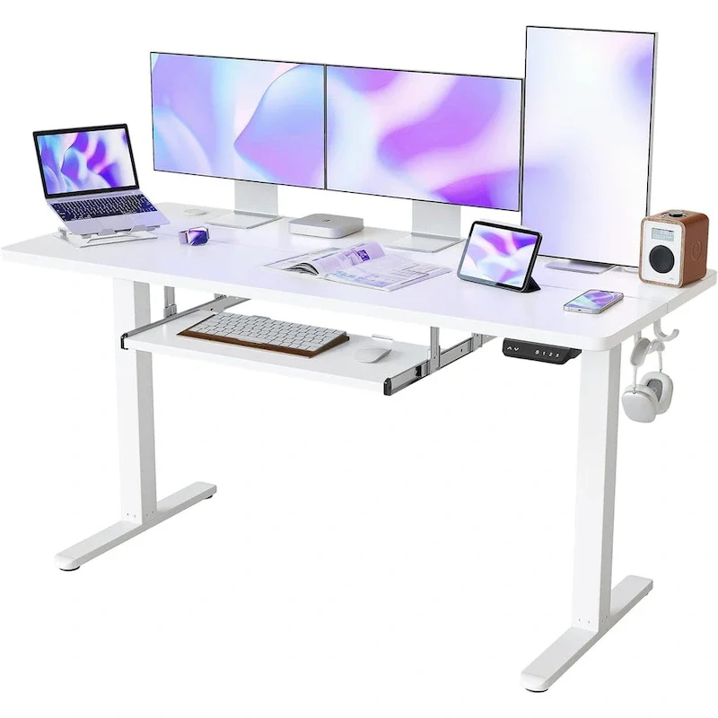 FEZIBO Standing Desk with Keyboard Tray, Electric Height Adjustable Desk, Sit Stand Up Desk, Computer Office Desk