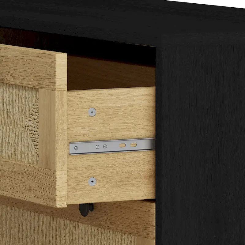 3-Drawer Dresser with Rope-Woven Panel, Cherry Brown / Black