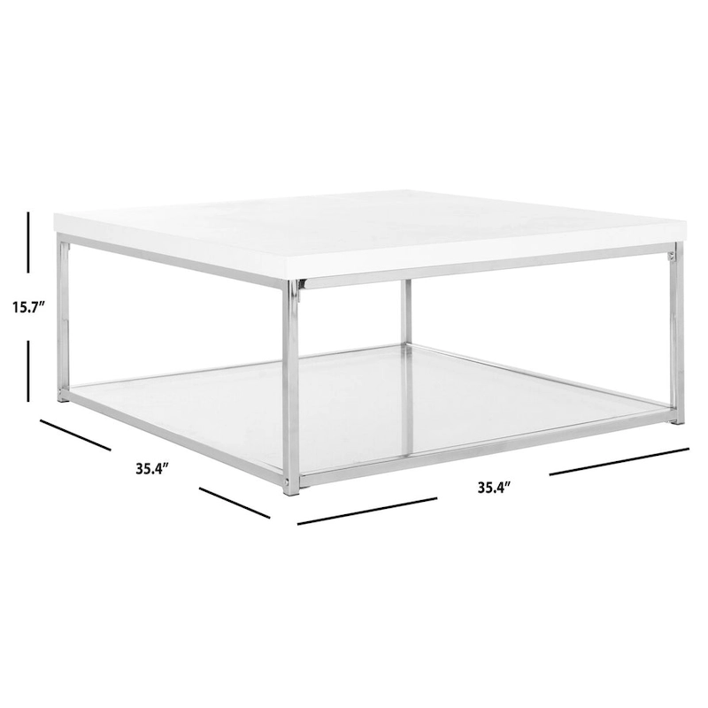 SAFAVIEH Bettylou White/Chrome High Gloss Coffee Table - 35.4  W x 35.4  D x 15.7  H - 35Wx35Dx16H