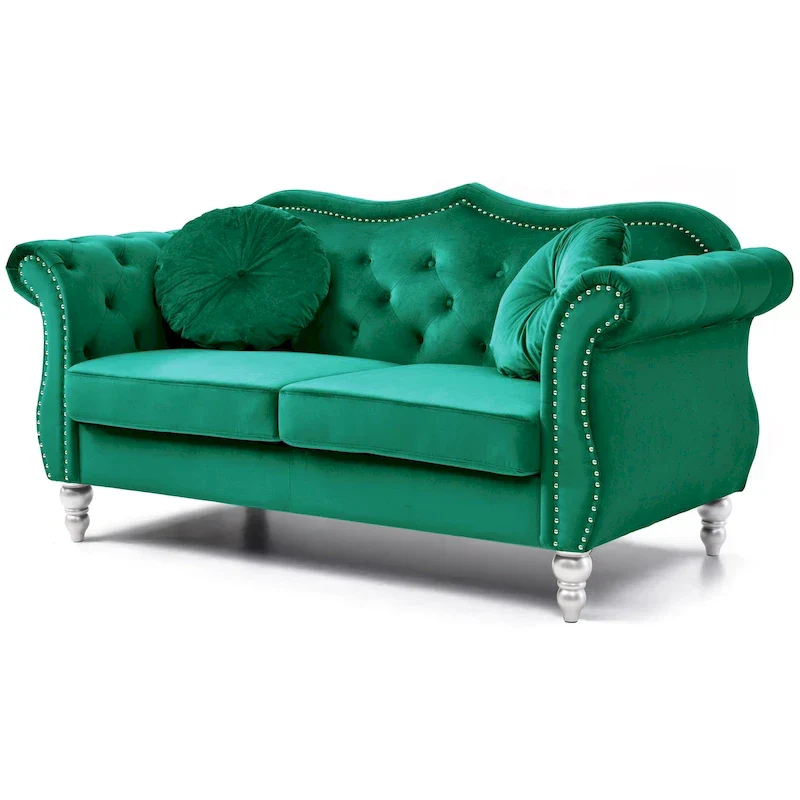 Hollywood 68 in. Velvet Chesterfield Loveseat with 2-Throw Pillow - 68L x 35W x 34H