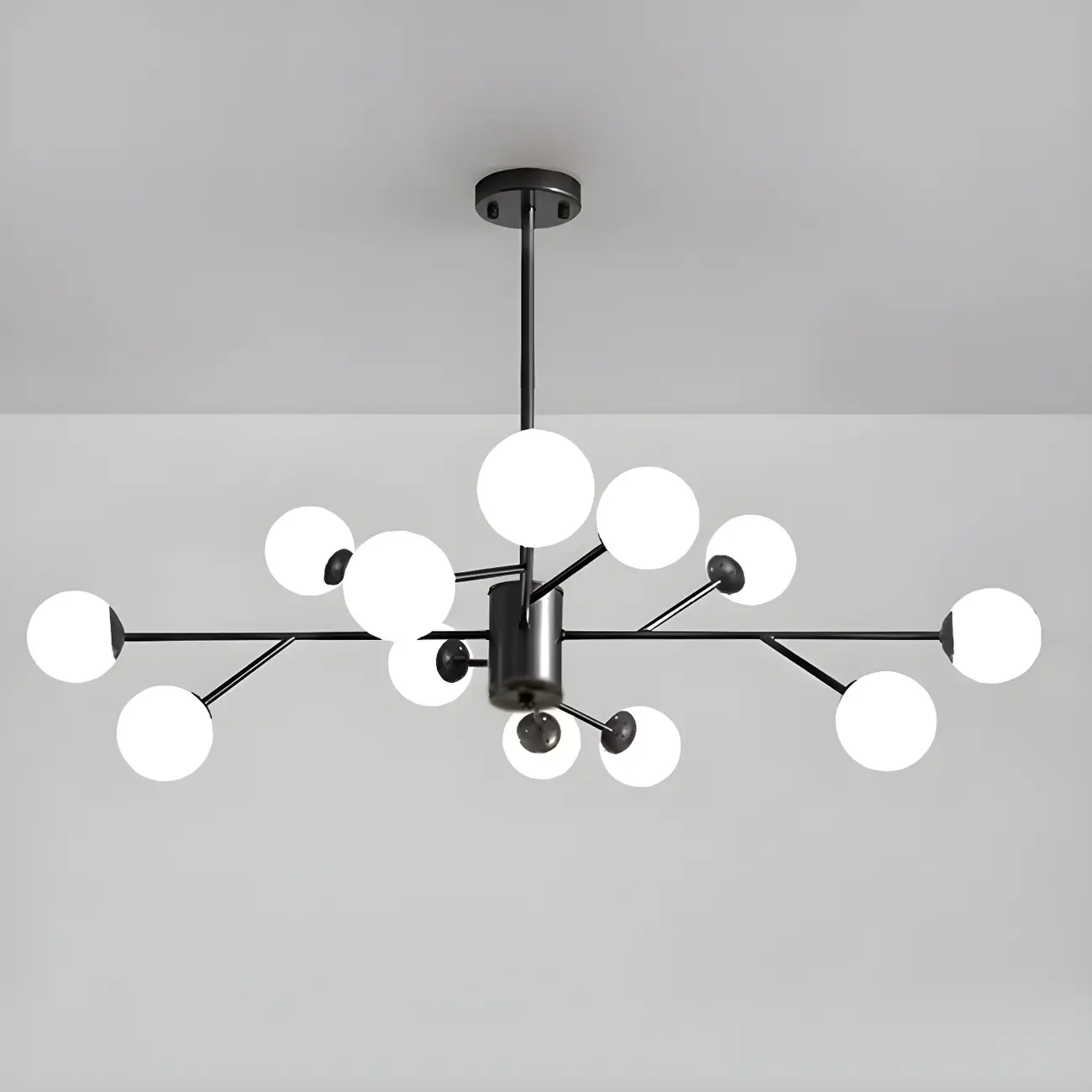 Mid-Century Modern White Globe Glass Sputnik Chandelier
