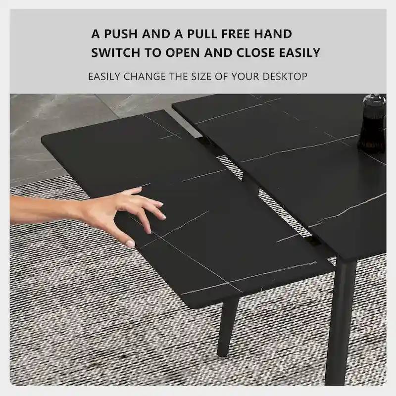 62.9 inch to 94.4 inch Extendable Dining Table Set with Sintered Stone Top 6 Chairs