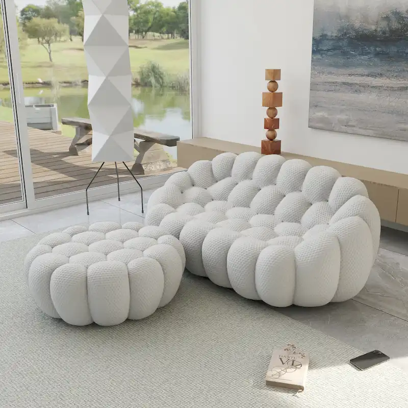 3D Honeycomb Fabric Upholstered Bubble Sofa Modern Loveseat