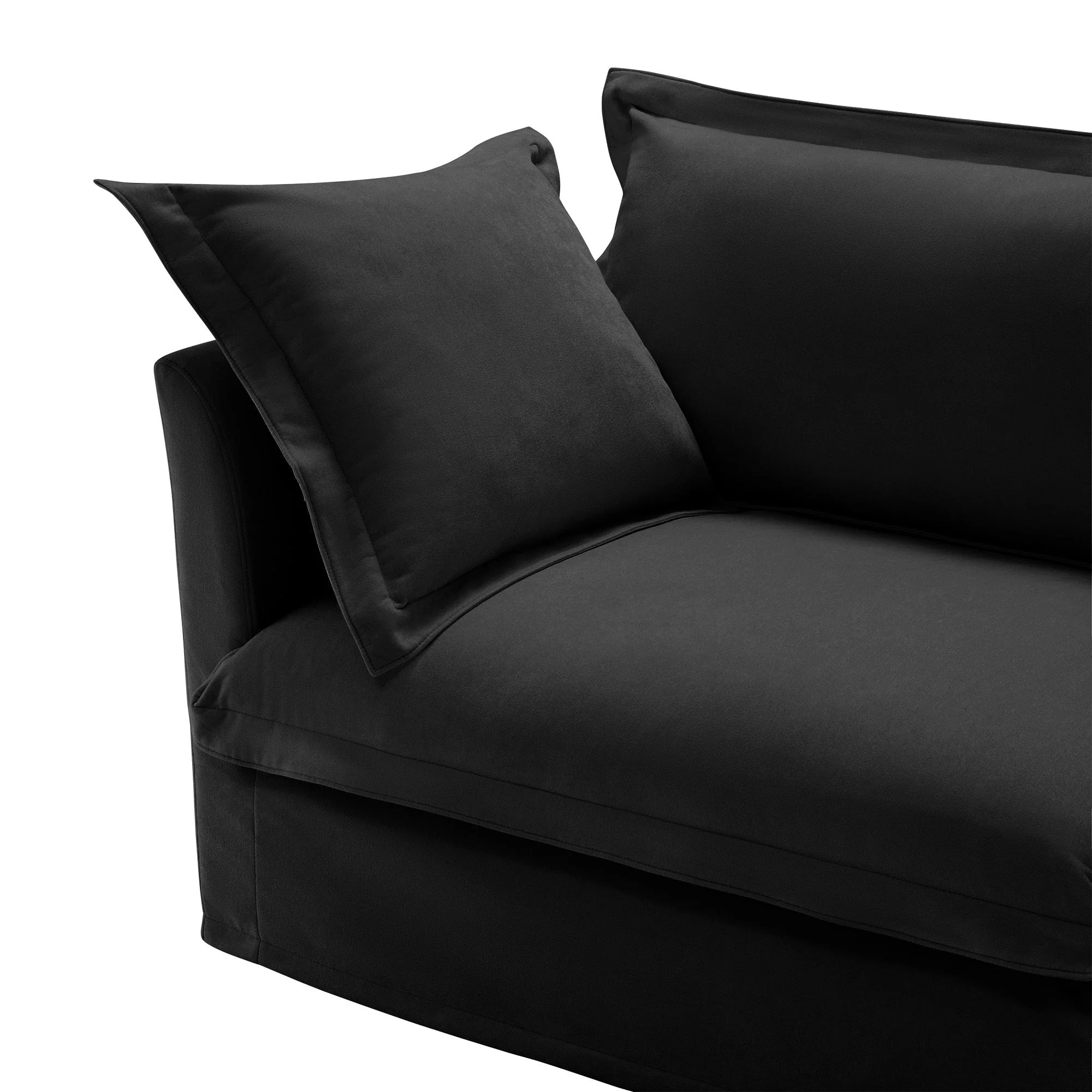 Walker Edison | Wide Deep Seat Slipcovered Black Loveseat Sofa with Ottoman