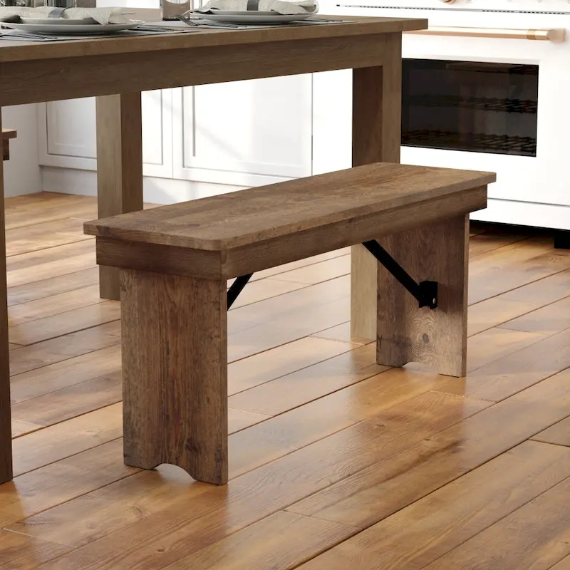 Antique Rustic / Multi-Color, Rustic Style, Folding Dining Bench, Seats 3–4
