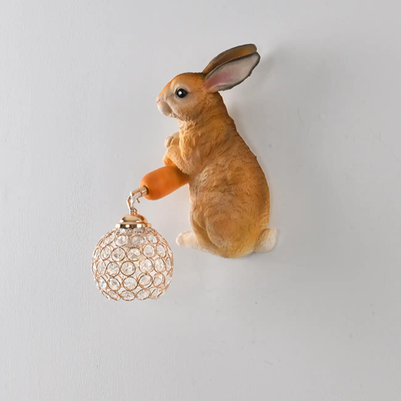 Kids Rabbit-Shaped Resin Wall Sconce with Crystal Shade
