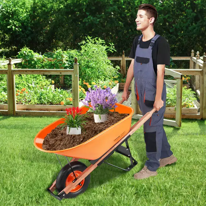 VEVOR Wheelbarrow Cart, 6 Cu. Ft. Load & 330 lbs Capacity, One Wheel Garden Dump Cart Wheel Barrow with Metal Handle & 16 Wide Track Wheels