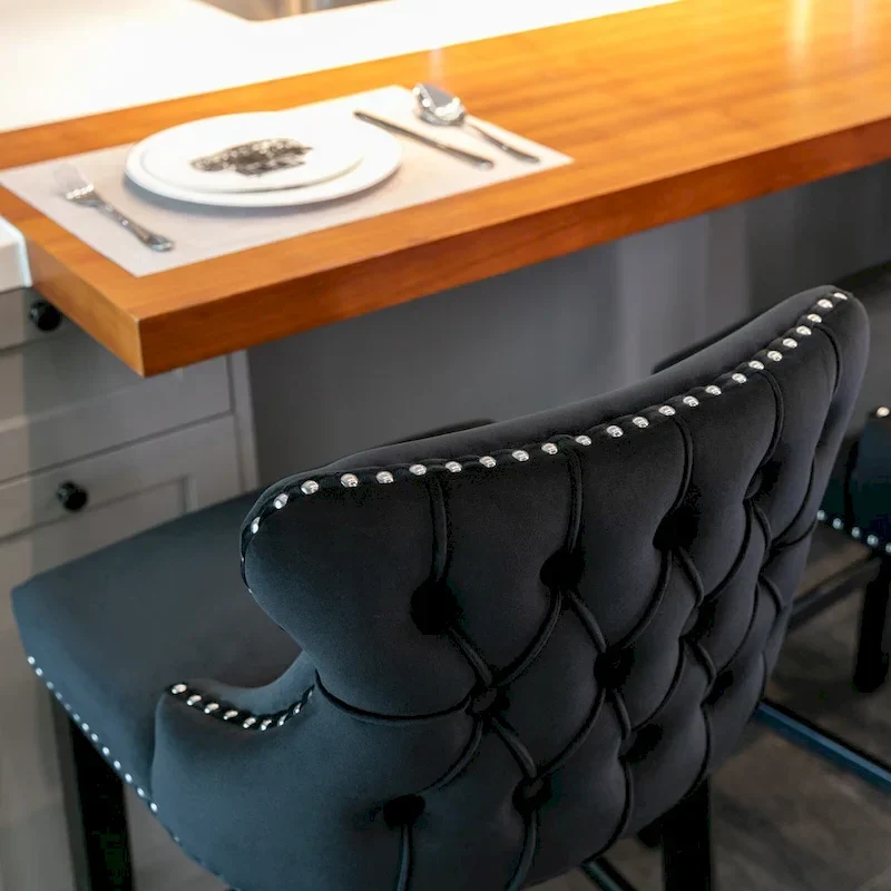 Velvet Wing-Back Barstools with Button Tufting – Set of 2