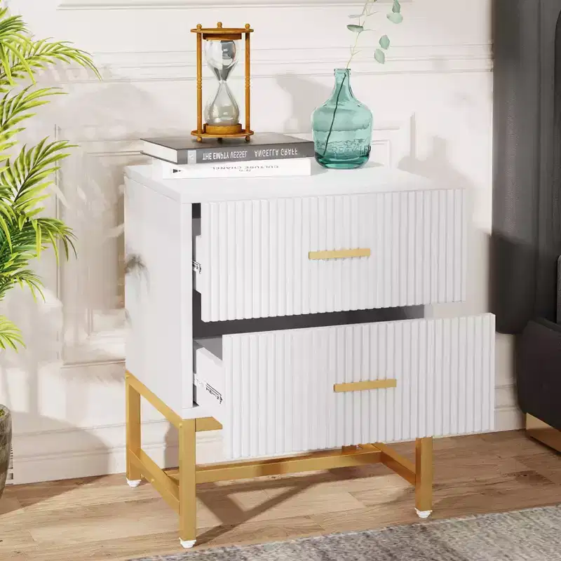 LITTLE TREE Nightstand Modern Fluted White