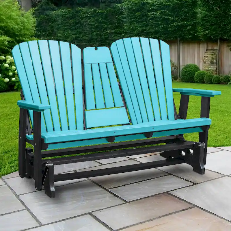 American Furniture Classics Two Seat Fan Back Glider with Drop Down Table/Cup Holder - N/A