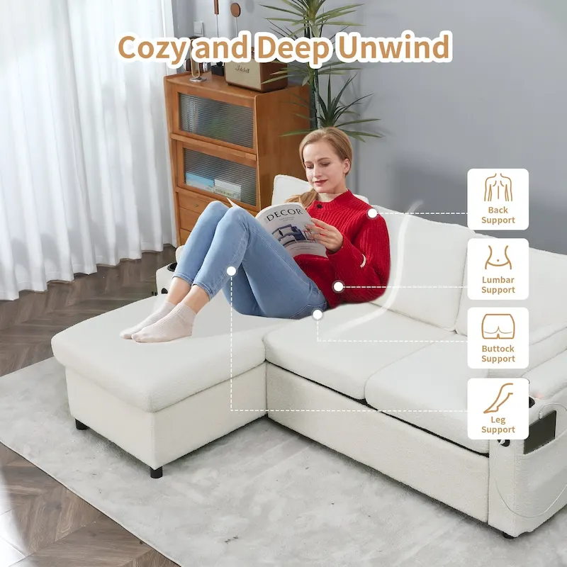 80 L-Shaped Sofa Couch Bed, Sofa Sleeper with Pull Out Bed, Reversible Sleeper Sofa Bed