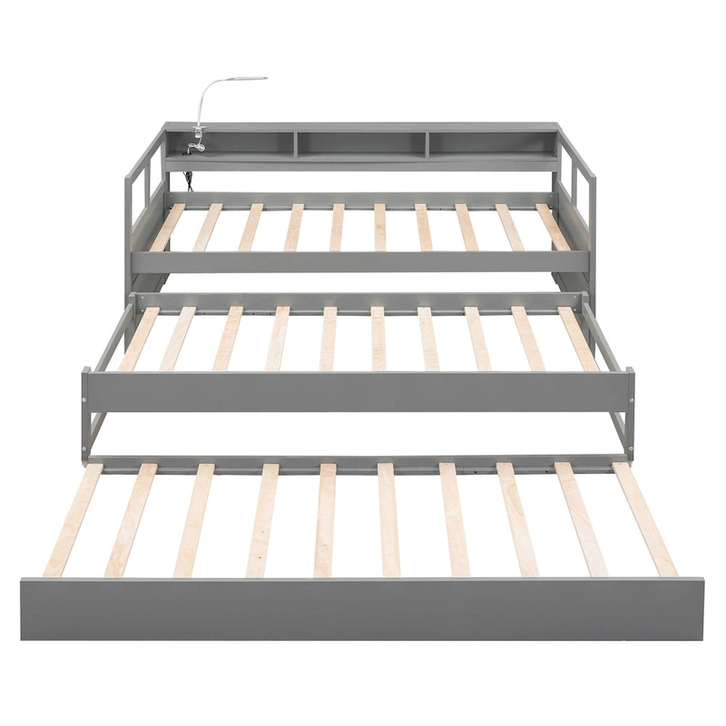 Twin XL Wood Daybed with 2 Trundles and USB Charging Design