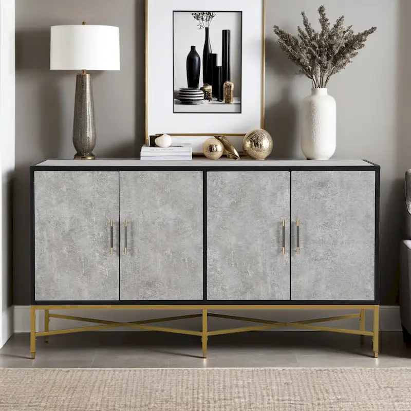 Distinctive Features of A Four-Door Sideboard with Metal and Cross-Leg Design,Suitable for Living Rooms