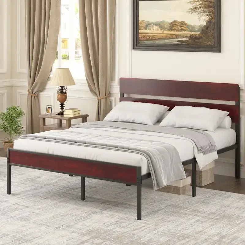 Javlergo Industrial Iron Bed Frames with MDF Headboard - Space-Saving & Durable