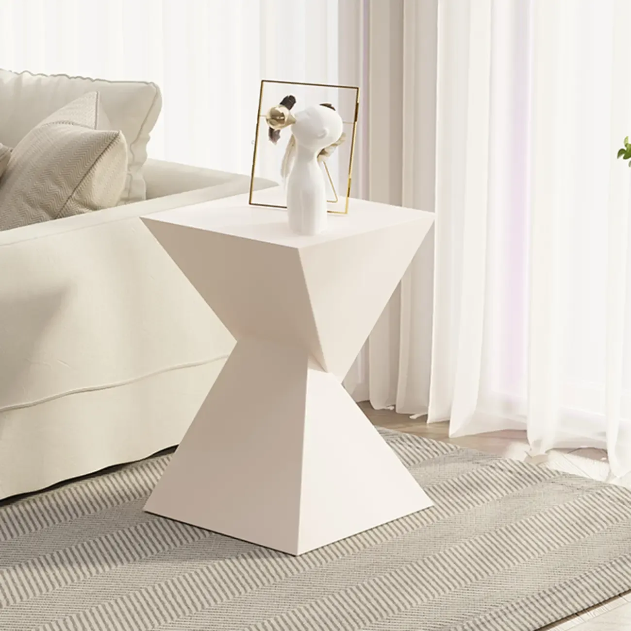 Living Room Black Iron Stone Twisted Side Table