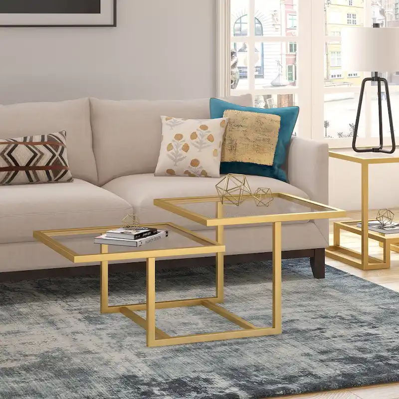 Two-Tier Tempered Glass Coffee Table with Metal Frame