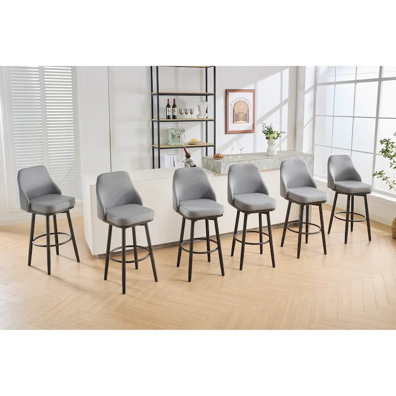 Light Grey / Deep Grey Swivel Bar Stool with Back – 2/4/6 pcs, Adjustable Height 24