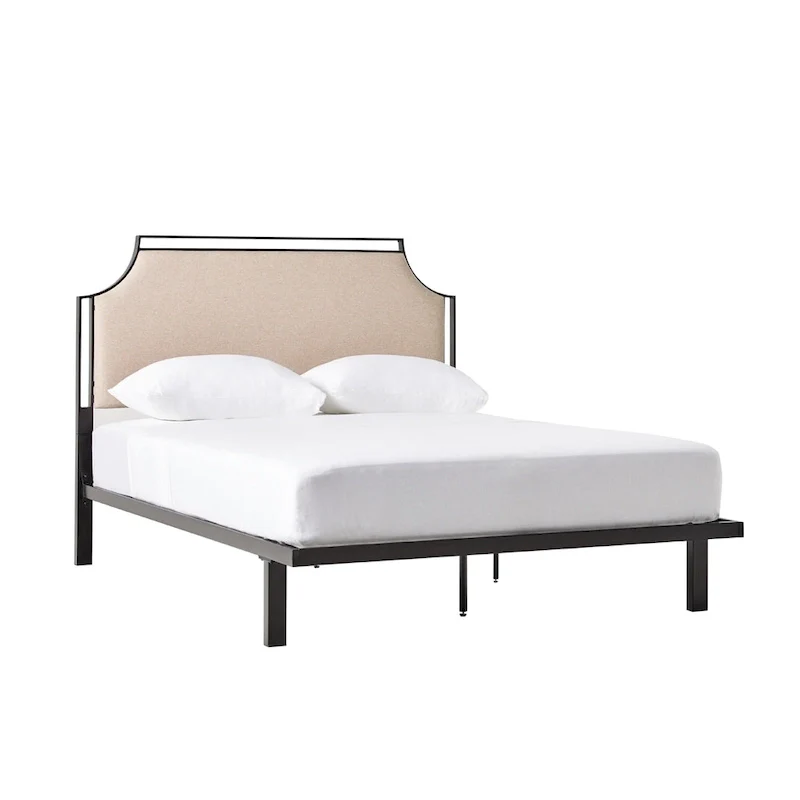 Upholstered Curved Metal Queen Bed Frame