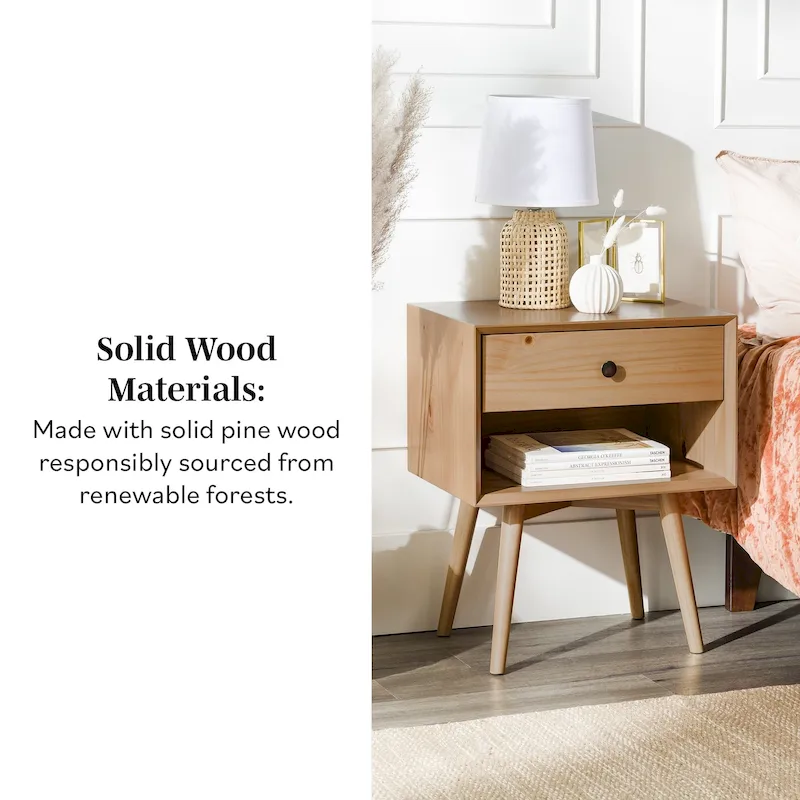 Middlebrook Mid-Century Solid Wood 1-Drawer Nightstand, Set of 2