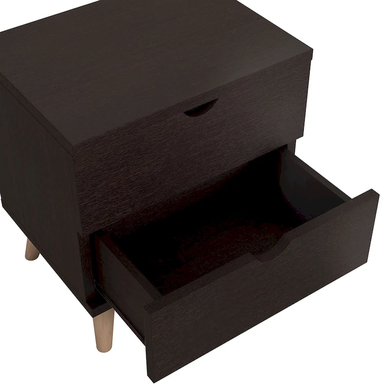 DH BASIC Mid-Century Modern Cappuccino 2-Drawer Nightstand by Denhour