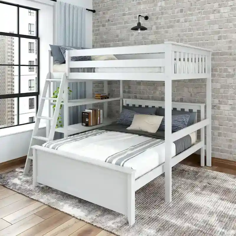 Plank and Beam L-Shaped Full over Full Bunk Bed with Bookcase