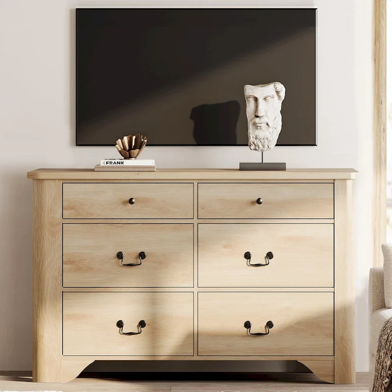 WAMPAT Farmhouse Dresser TV Stand with 6 Drawers for TVs up to 55 Inch, Wood Entertainment Center with Storage