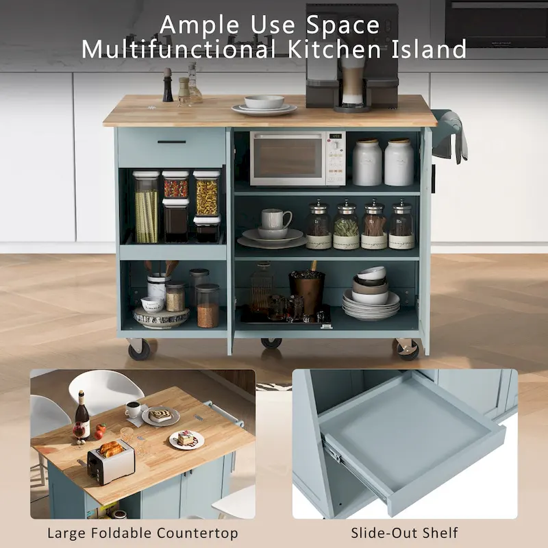 Kitchen Island With Foldable Counter Top(no include stool)