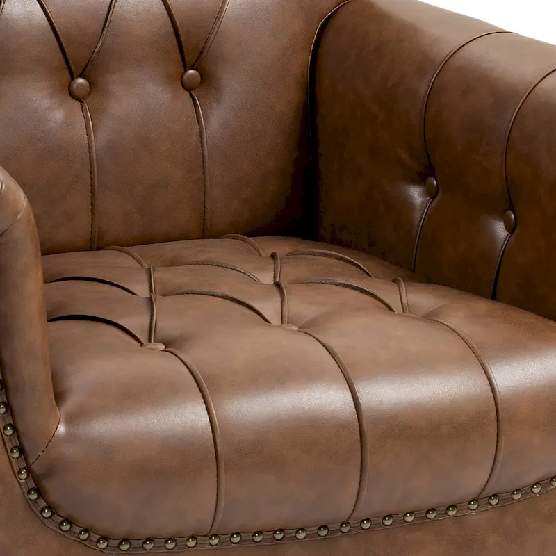Tufted Vegan Leather Accent Chairs Set of 2, Armchair with Nailhead Trim