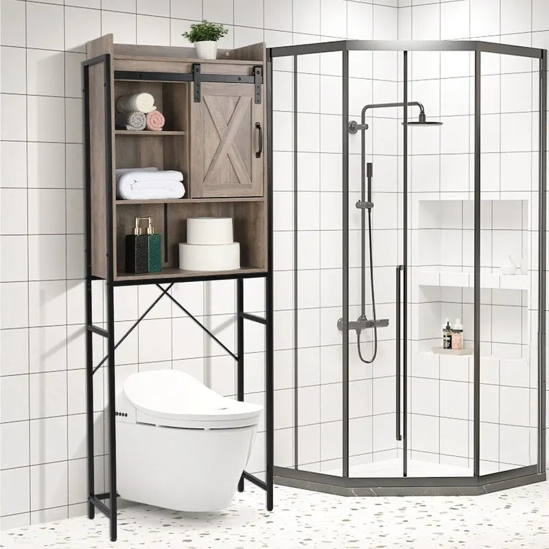 MDF With Triamine Iron Frame Sliding Door Three-Layer Rack Bathroom Cabinet