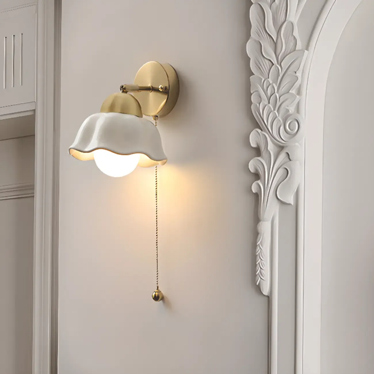 5 to 9 Inch Indoor Wall Sconce with Ceramic Shade & Pull Chain