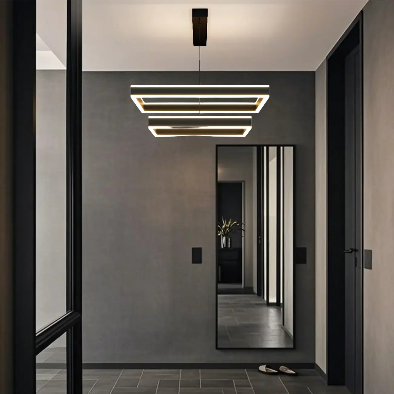 Modern 3-Tier Linear Square Dimmable LED Chandelier