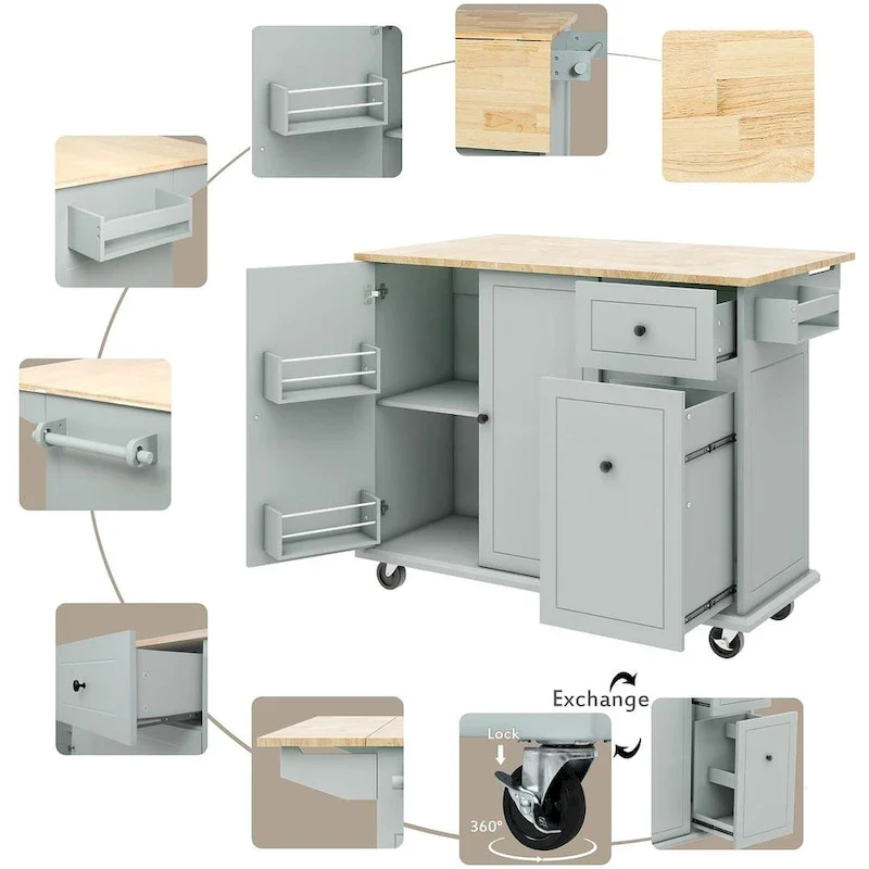 54 Kitchen Island Cart with Wheels