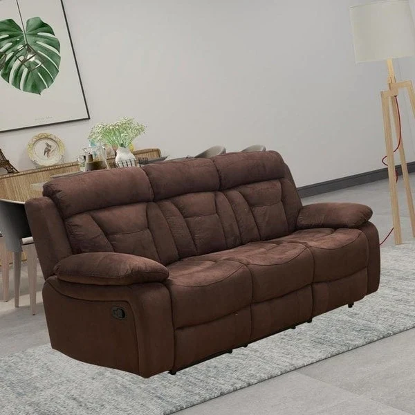 Microfiber 3-Seat Recliner Loveseat Manual Reclining Couch for Small Living Room Dining Room Sofa Set, Brown - N/A