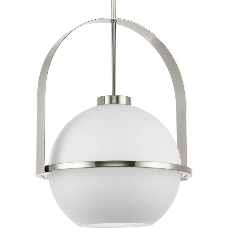 Delayne Collection One-Light Mid-Century Modern Brushed Nickel Etched Opal Glass Pendant Light - 16.12 in x 16.12 in x 21.62 in