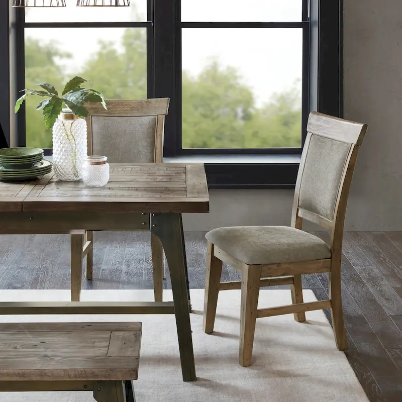 Rustic Upholstered Dining Side Chair Set of 2, Hand-Distressed Wood