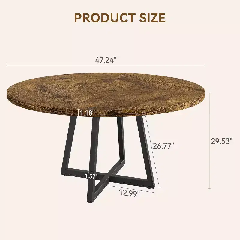 Acekool 47 Round Dining Table - Industrial Style with Metal Base