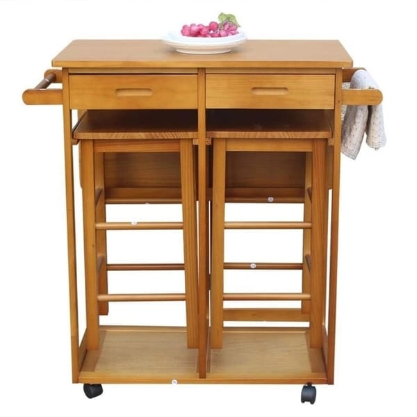 Carson Carrington Dalur 3-piece Foldable Rolling Wooden Kitchen Cart