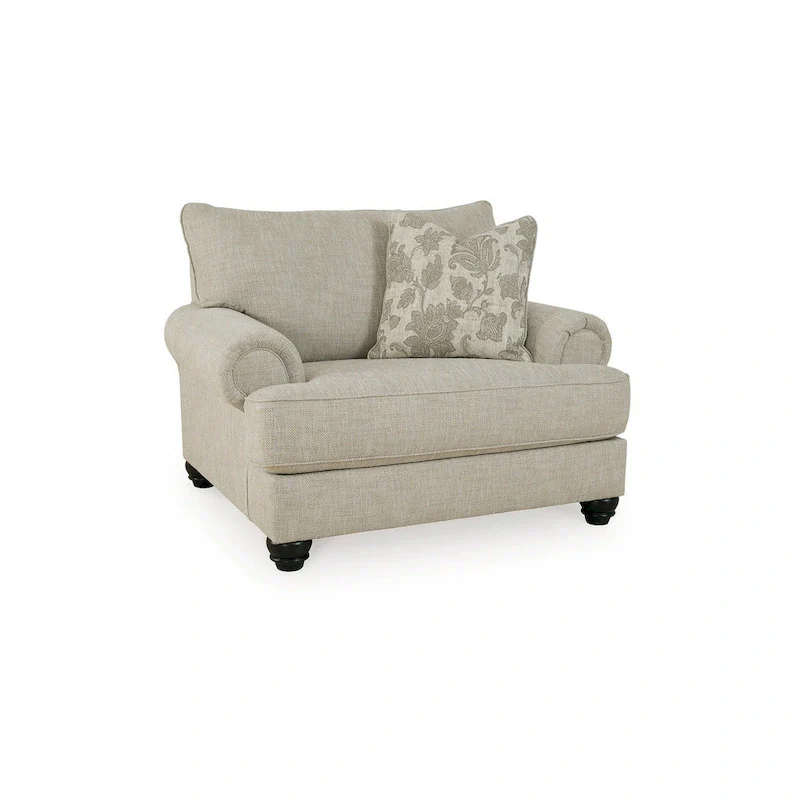 51 Inch Wide Oversized Chair with 1 Pillow, Rolled Arms, Beige Polyester