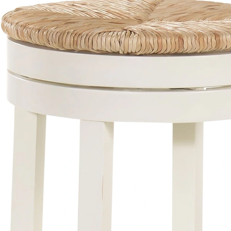 HomeRoots 30 Natural And Antiqued White Solid Wood Swivel Backless Bar Height Bar Chair With Footrest - 19.5