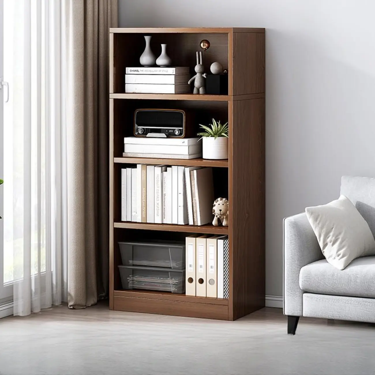 Modern Multi-Layer Brown Lumber Closed Back Bookcase