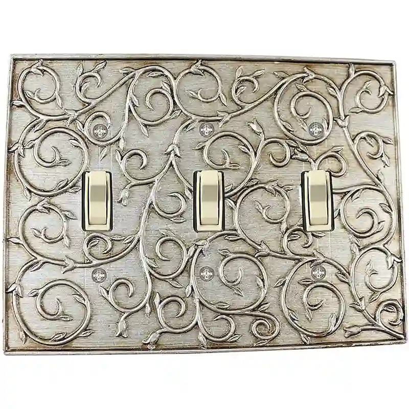 Meriville French Scroll 3 Toggle Wallplate, Triple Switch Electrical Cover Plate