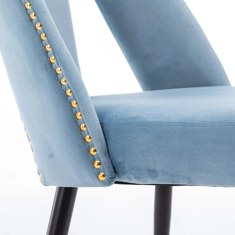 Modern Upholstered Dining Chairs with Nailheads and Metal Legs