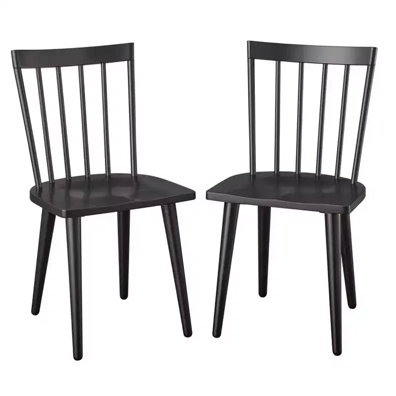 Lifestorey Set of 2 Aspen Farmhouse Solid Wood Windsor Stationary Dining Chair Matte Black