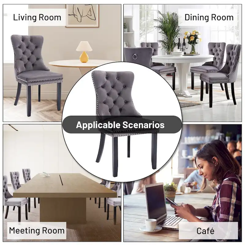 Dining Chairs Set of 6, Luxury Upholstered Velvet Kitchen Chairs Side Chair with Padded Seat Back and Solid Wood Legs - N/A